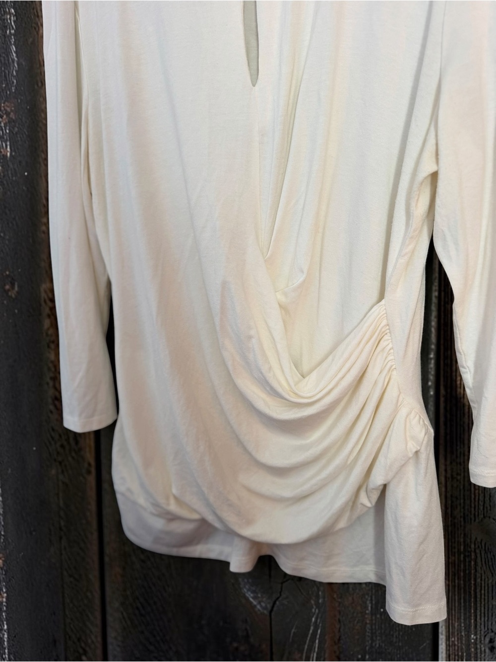 7th Avenue NY&Co Draped Cowl Neck Top Large White Asymmetric Ruched - Picture 6 of 10